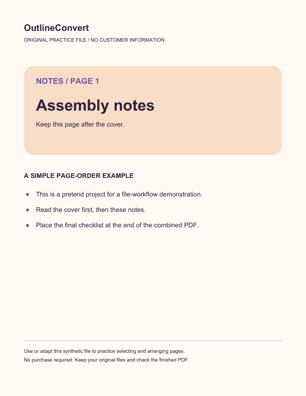 Actual output page 2: Assembly notes
