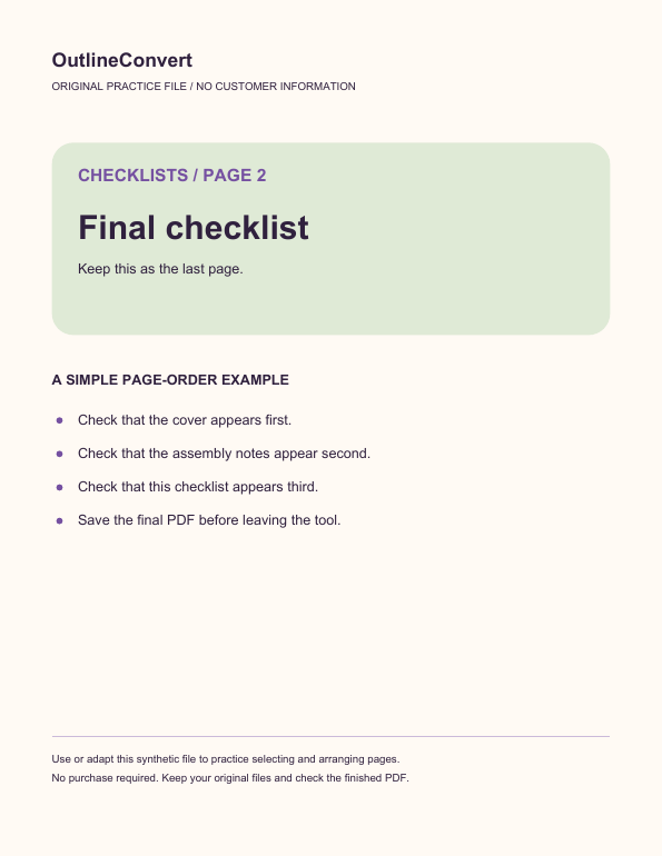 Actual output page 3: Final checklist